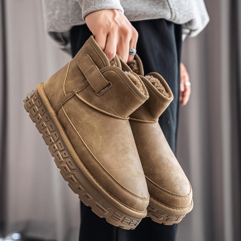 Men's Snow Boots Autumn and Winter Warm Fur-Lined Thickened Mid-Calf Cotton Shoes Thickened Bakers Fashion Sneakers Casual Shoes