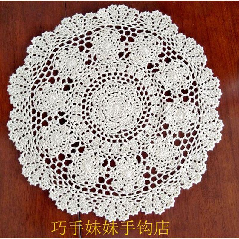 

Cotton Handmade Crochet Placemat Cut Out European Fabric Tablecloth Tablecloth Tea Mat Cover Towel Coaster Heat Proof Mat Boutique White About 40cm in diameter