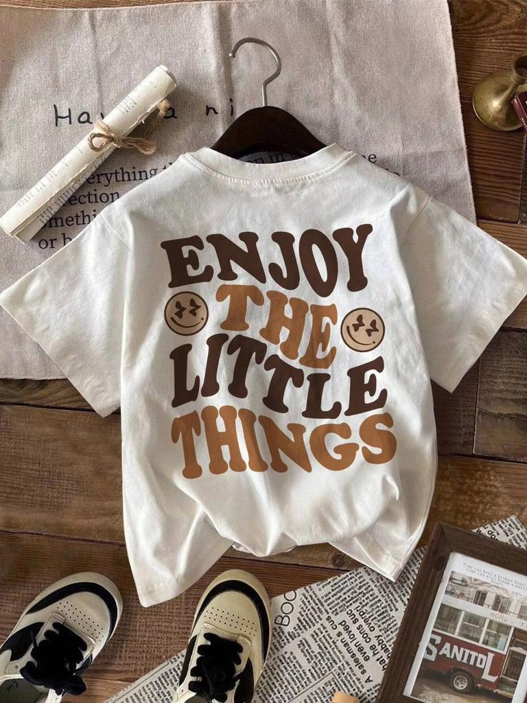 Cute childrens letter print cotton Tshirt casual and simple style suitable for childrens daily wear