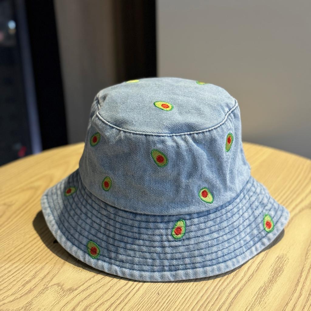 New Spring/Summer Avocado Denim Fisherman Hat for Women, Face-Covering, Face-Slimming, Spring and Autumn Bucket Hat2026Trendy sun hat