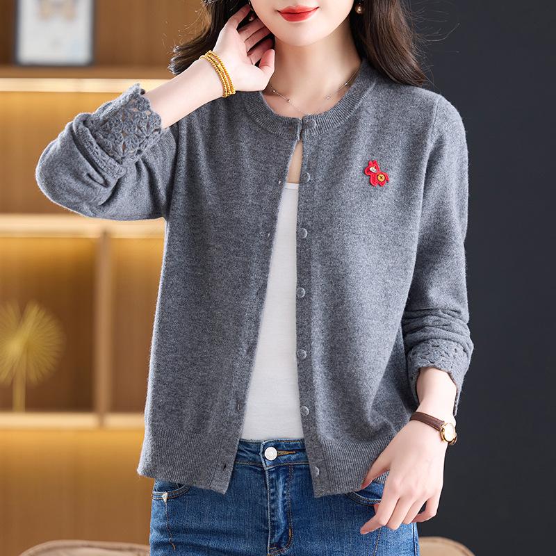 Women's Plus Size Wool Cardigan: Button-Down, Round Neck, Loose Short Style for Autumn/Winter