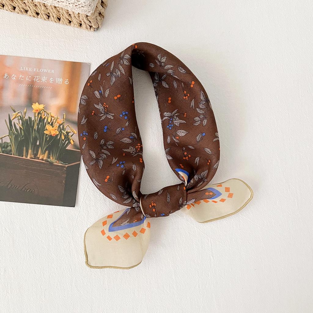 Retro Floral Cotton and Linen Small Square Scarf Women's Fashion Foreign Style Multi-functional Headscarf Summer Decoration Neck Protection Silk