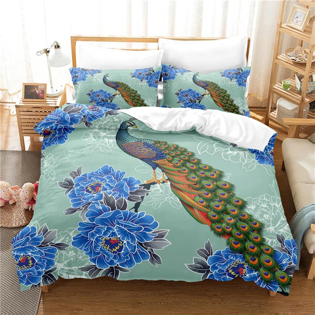 Comforter White Gold Peacock Luxurious Floral Chinese Style Peacock Feather Polyester For Bedroom Decoration Women