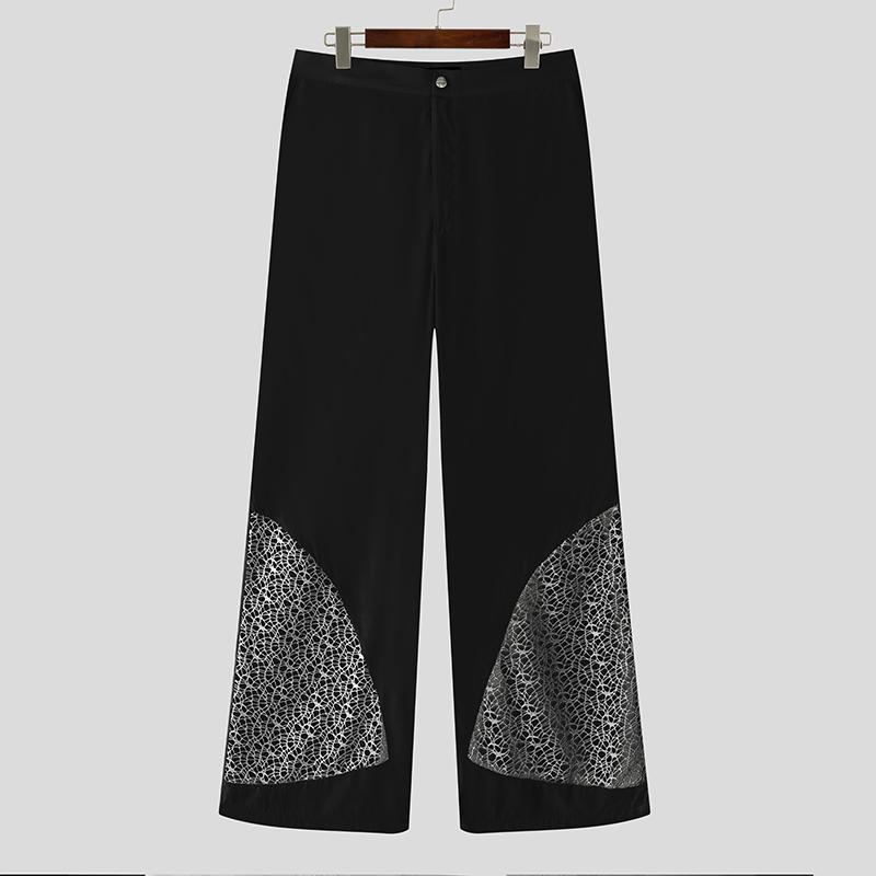 

INCERUN Men Zip-up Waist Hollow Mesh Hem Patchwork Long Pants Trousers M