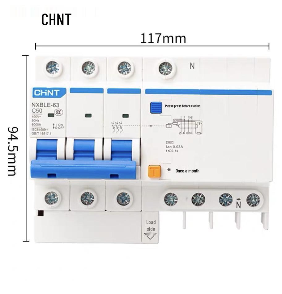 Chint 2P MCB Circuit Breaker with Air Switch, 220V RCD, 32A/63A, for Three-Phase Household Electrical Protection