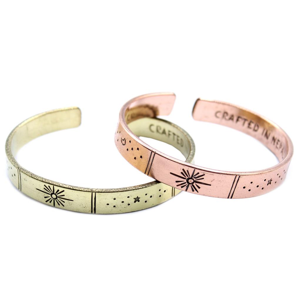 Inspirational Brass Bracelet, Galaxy Stars Earth