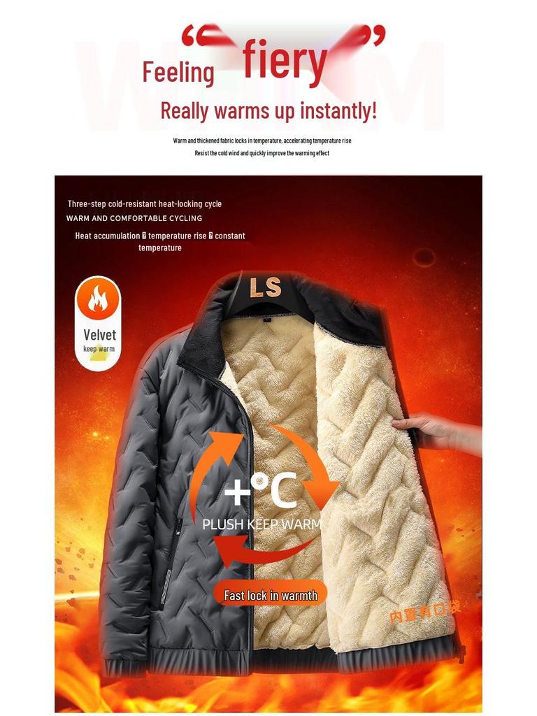 Men's Thick Winter Fleece Cotton Jacket - Large, Loose Fit