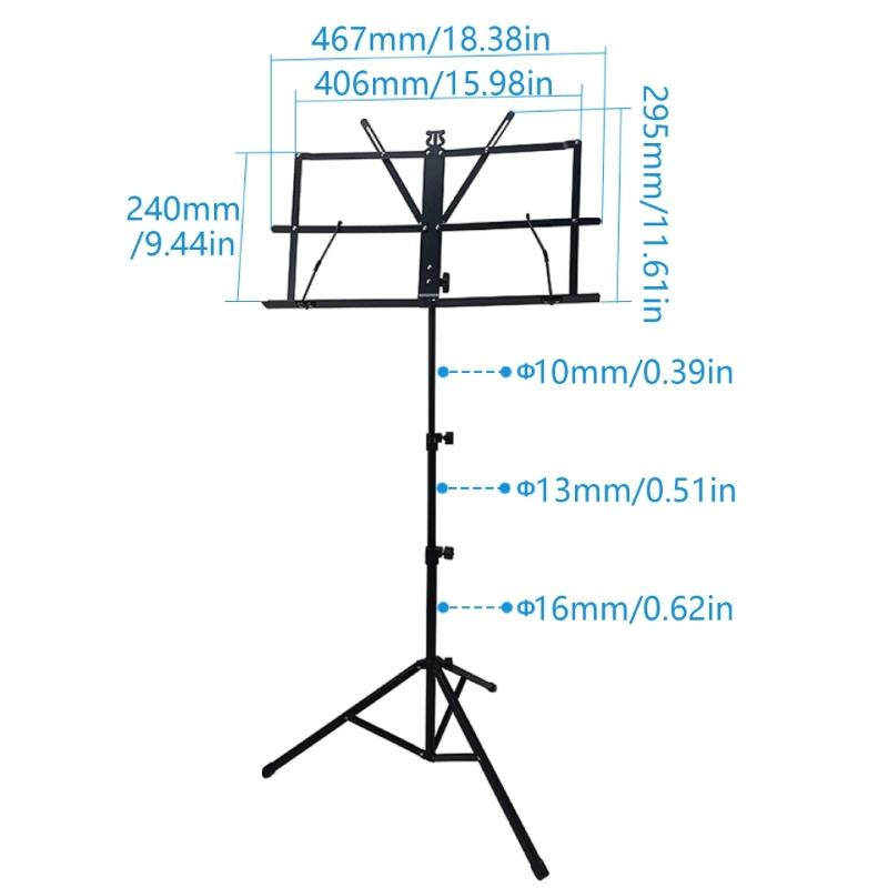 Music Stand for Sheet, Metal Sheet Music Stand Portable Adjusted Podiums Stand with Tripod Base and Sheet Music Folder