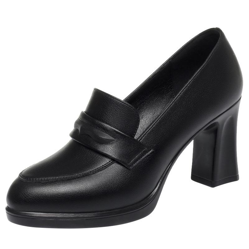 Høye hæler kvinner, vår og høst nye svarte jobbsko er ikke slitsomme, tykke hæler skinnsko pendle, sub single sko