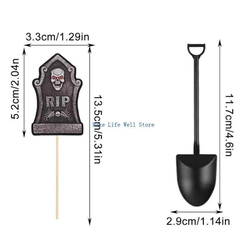 Halloween Baking 48Pcs Tombstones Cupcake Toppers Graveyard Decoration With Novelty Shovel Spoons For Parties