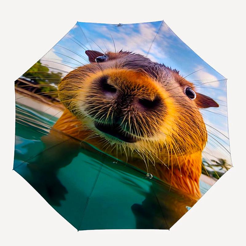 Capybara Themed Travel Umbrella 8 Ribs Automatic Opening and Closing,Portable Folding Design,Compact and Stylish Umbrella Suitable for Out