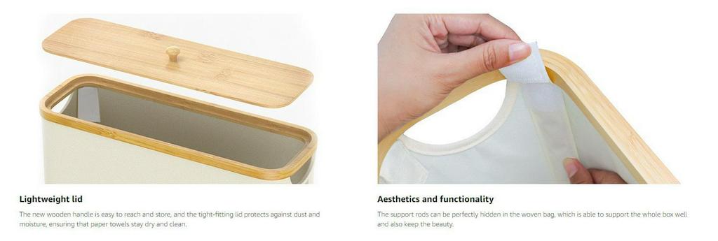 Transparent Bathroom Storage Box with Lid, Bamboo Foldable Napkin and Paper Roll Organizer