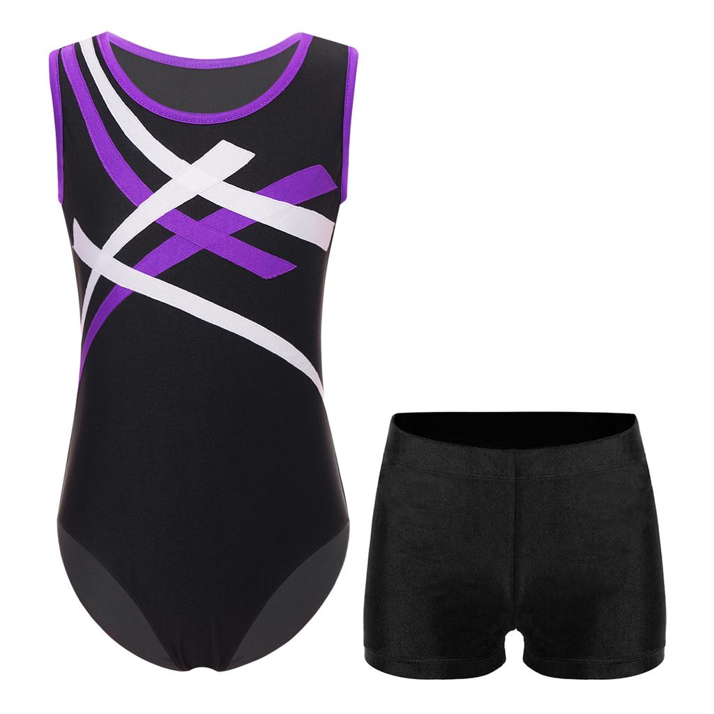 Jungen Kontrastfarbe Ärmellos Patchwork Trikot Body Anzug Shorts Gymnastik Outfit