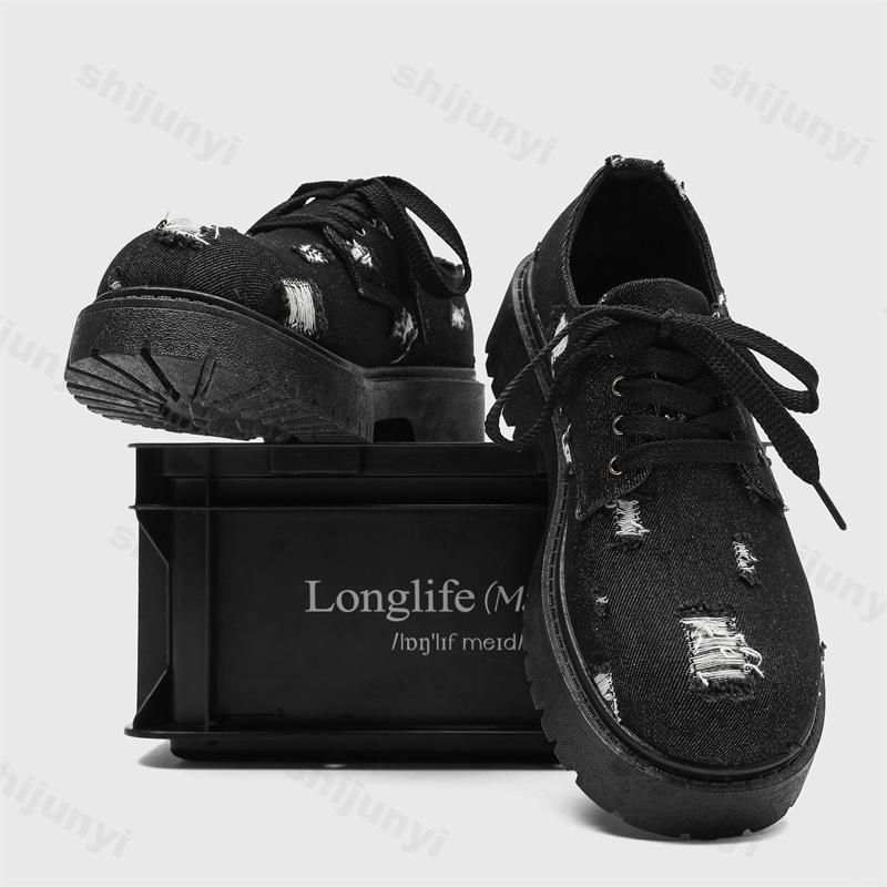 Fashion 2025 New Style Niche Dasign Boot Denim Low Top Cloth Shoes Retro Thick Sole Height Increasing Comfortable Fashion Trend Sneakers