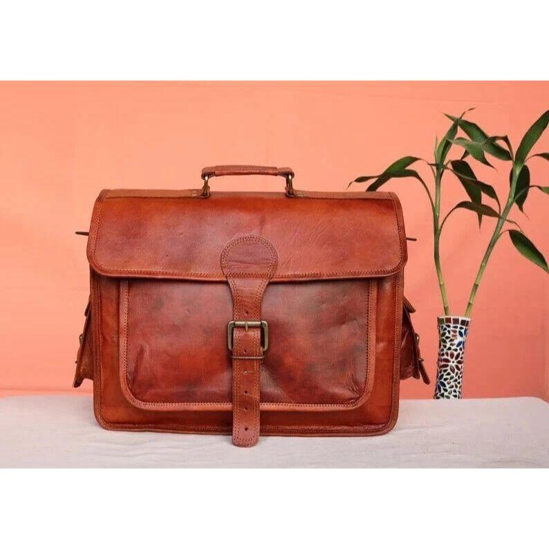

Мужская кожаная сумка-мессенджер через плечо, сумка-сатчел S для ноутбука, школьная сумка-портфель 18 x 14 x 6 in