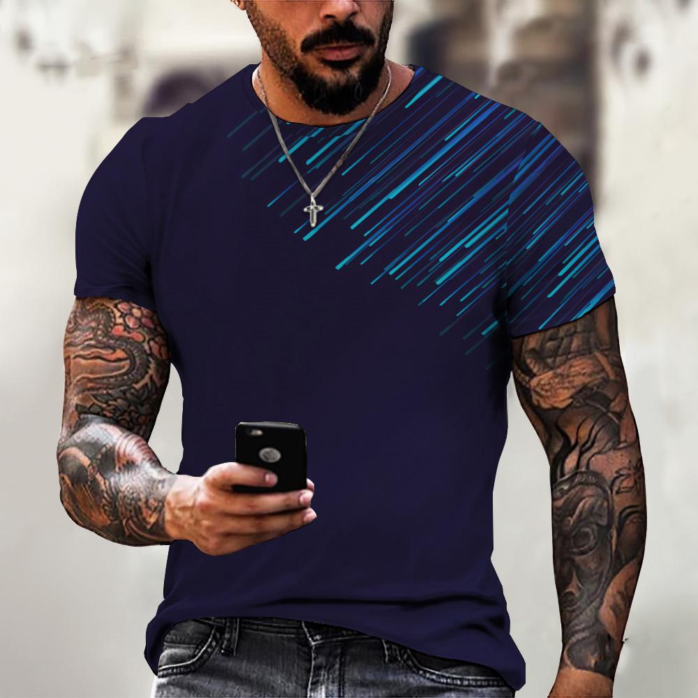Summer Round Neck Abstract Brush Stroke 3D Print Top Fashionable Casual Short Sleeved Men's T-shirts