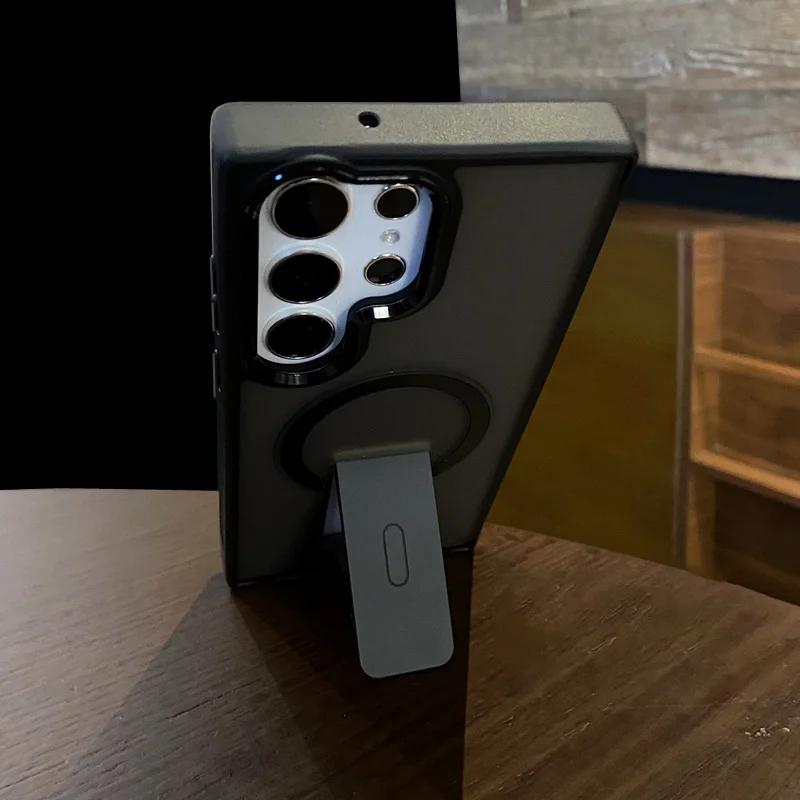 Faltbarer Ständer Halterung Magnetische Kabellose Ladehülle Für Samsung S23 S24 S25 S26 Ultra Plus Matt Durchscheinend Stoßfest Bumper Abdeckung