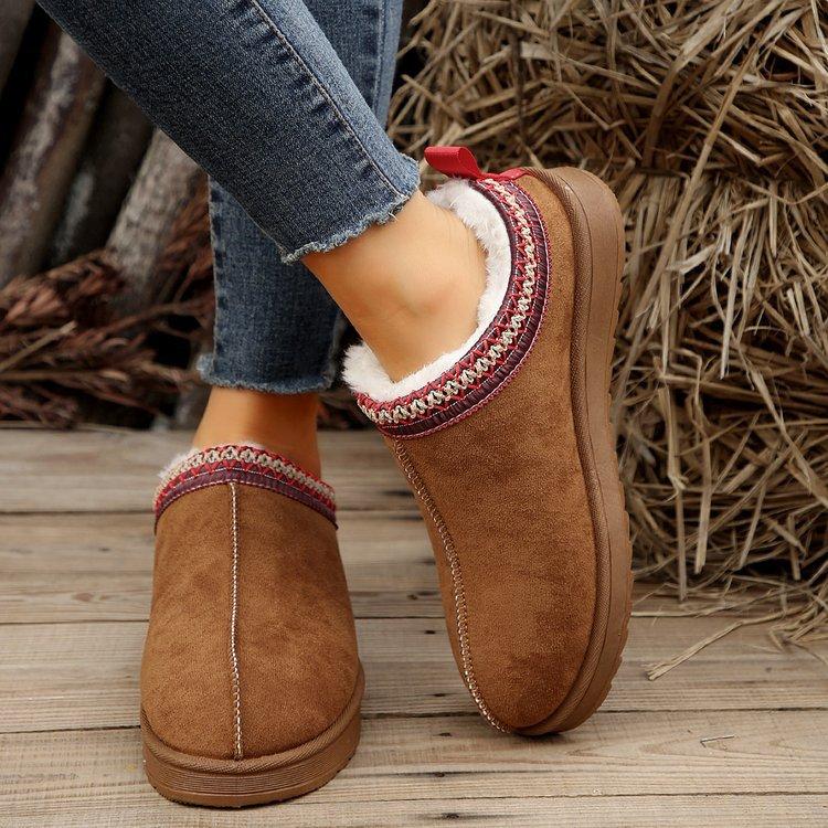 Foreign trade new cloth short tube thick-soled snow boots women's one-pedal warm lazy half-tray cotton shoes
