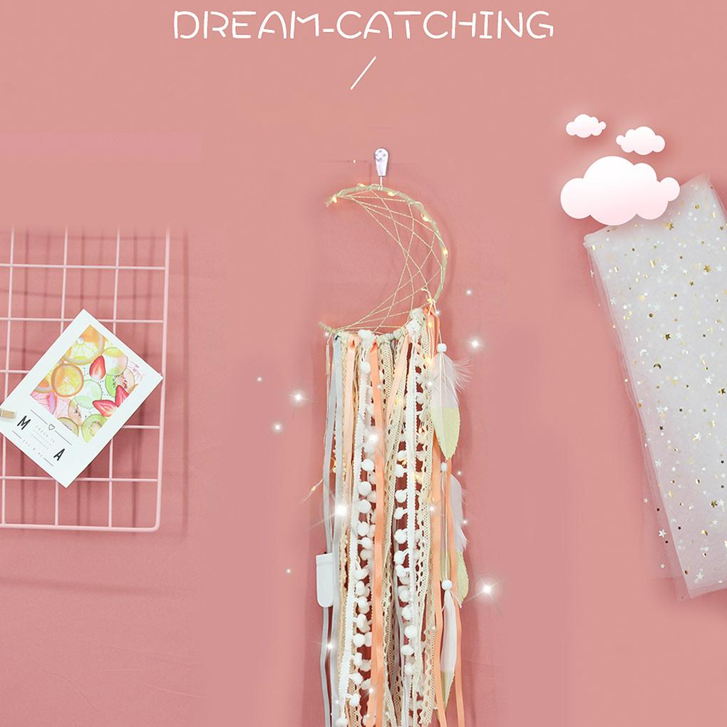 Moon Dream Catcher Net Led String Light DIY Wind Chimes Feather Home Bedroom Decoration Night Lamp
