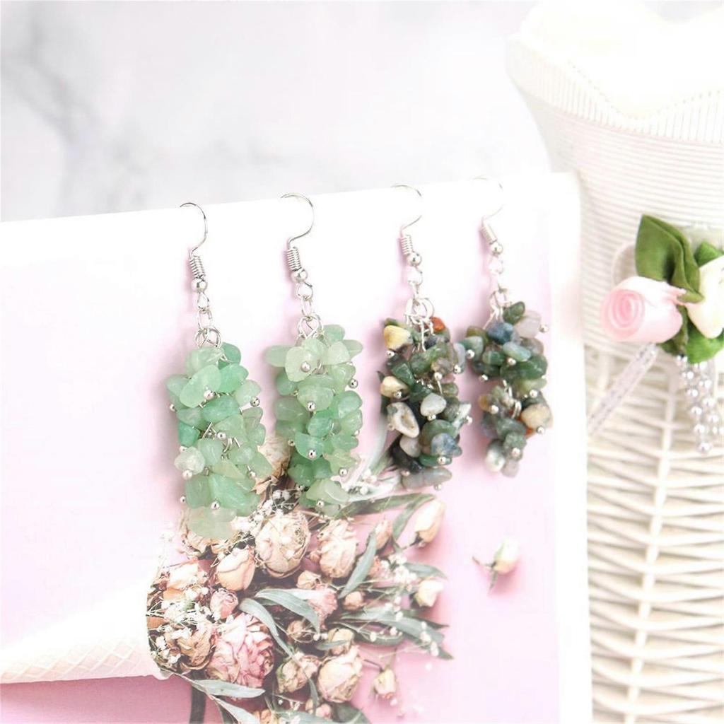 Natural Chips Stones Dangle Earrings For Women Reiki Long Dangle Hook Eardrop Gift For Her Valentine With Pouch