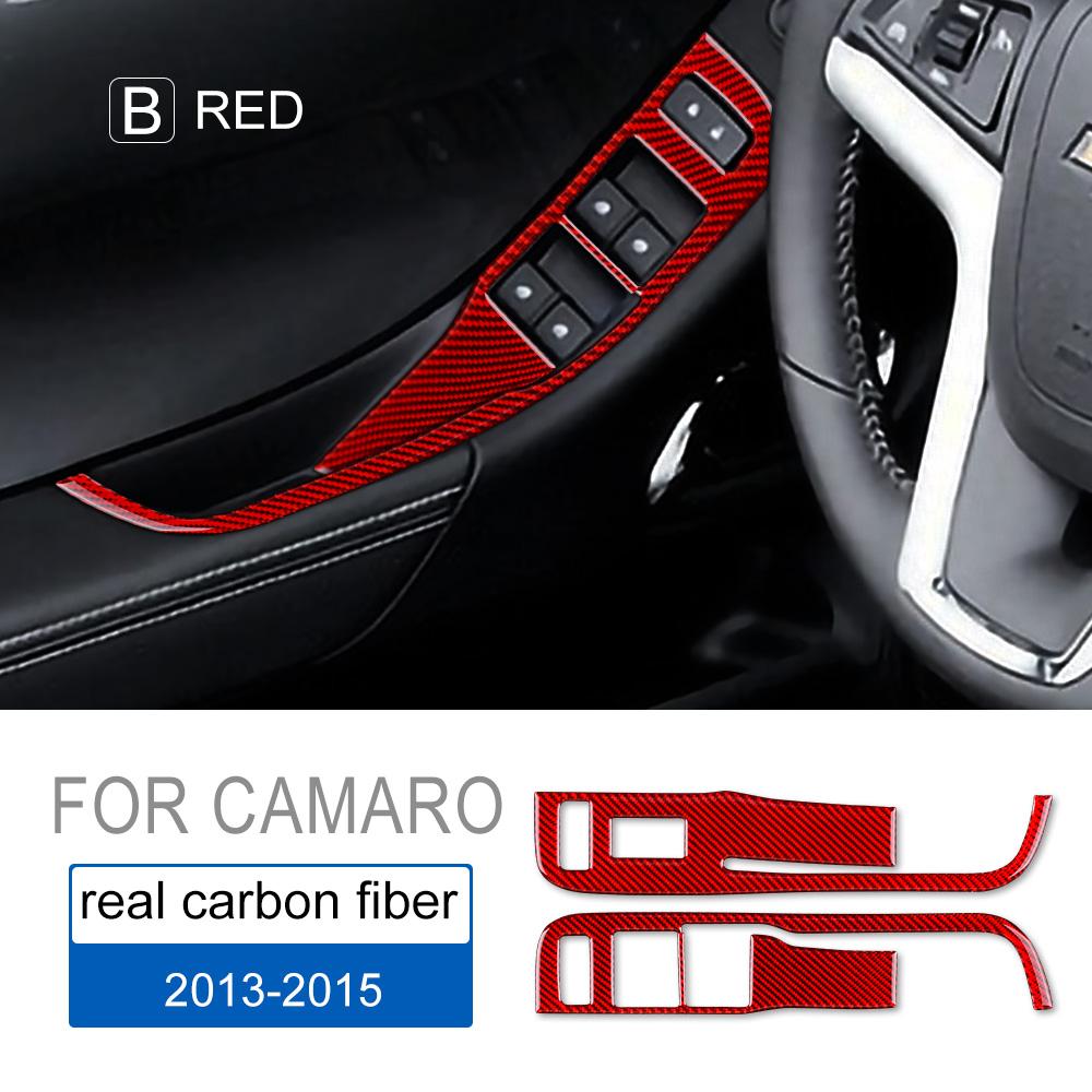 Carbon Fiber for Chevrolet Camaro 2013 2014 2015 Accessories Interior Trim Door Window Lifter Control Switch Panel Cover Sticker
