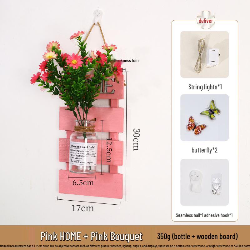 Handcrafted Wooden Wall-Mounted Hydroponic Glass Vase for Bedroom and Living Room Decor