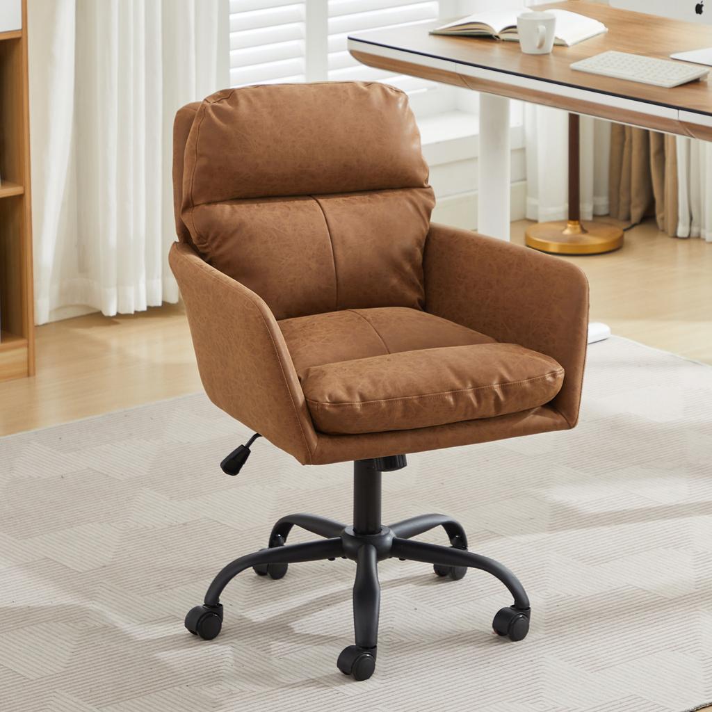 Faux leather, PU material, black base, height-adjustable, suitable for office, bedroom, vanity table and other environments. An office chair. Brown.