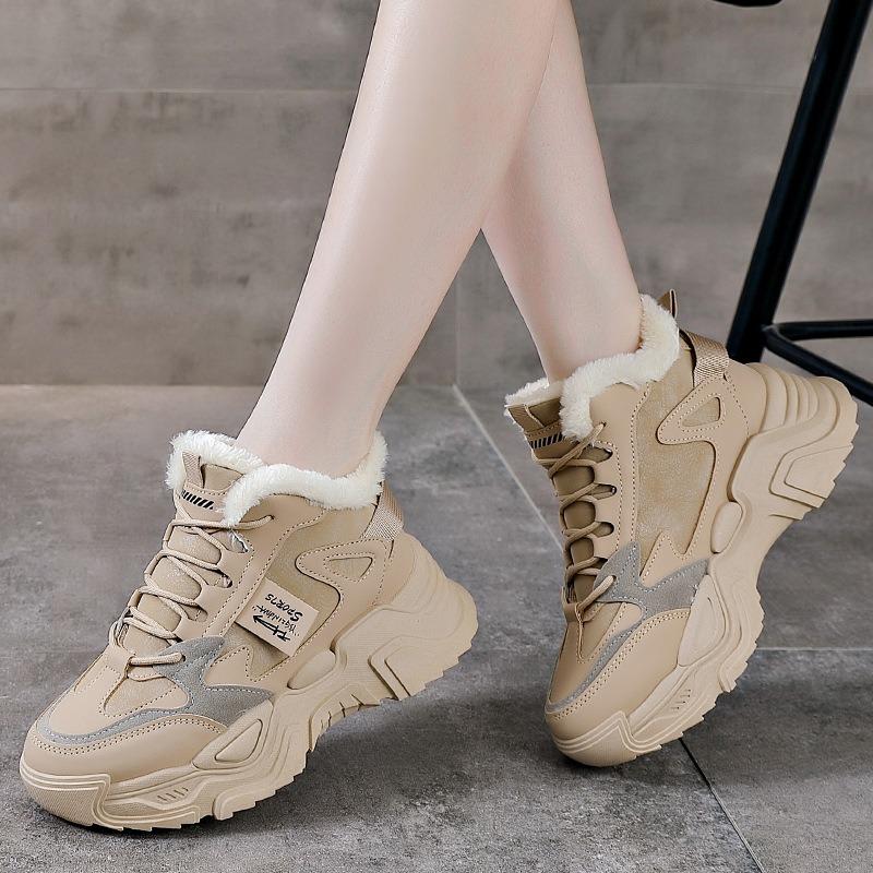Women's shoes, winter velvet thickened cotton shoes, platform-soled high-top sports warm snow boots