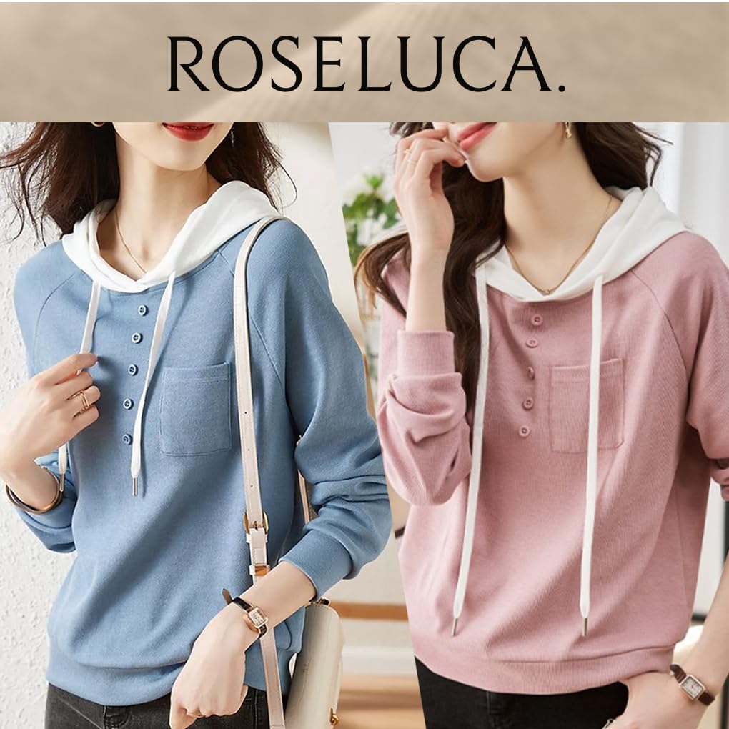Autumn Long Pastel Natural Korean Size M ROSELUCA. Women's Hoodie/Cut-and-Sew Top, Sleeve, Colors, Lightweight, Breathable, Sweatshirt, Style,