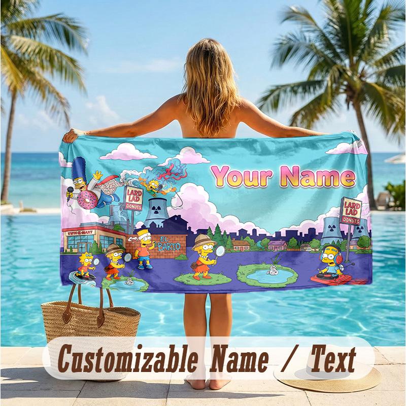 Custom Text Beach Towel, Soft Absorbent Swimming Multi-use TowelThe Simpsons
