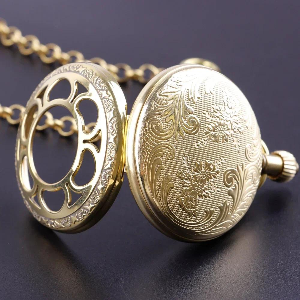 PJX070 NEW Golden Pure Copper Mechanical Pocket Watch Roman Numerals Open Face Sub-dials Moon-phase Pocket Clock with Chain