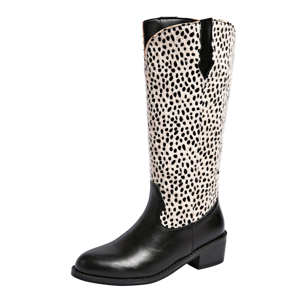 Fashion Women's Fashionable Leopard Print Suede Mid-tube Boots New European Temperament Outdoor Boots Beautiful Commuter Large-size Boot