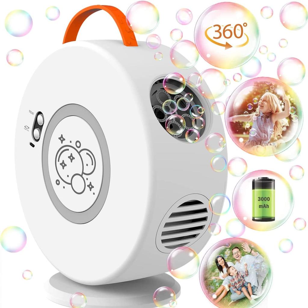 USB Rechargeable Bubble Gun, Automatic Bubble Maker, Kids Toy, Outdoor Play, Picnic, Camping, Birthday Gift (White)