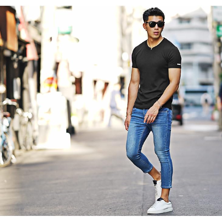 Premium Short from 2 Crew High Cut and Summer Black [SAMDIFF] T-shirt, Sleeve, Men's [choose Types, Neck, V-neck] Stretch, Plain, Quality, Elastic,