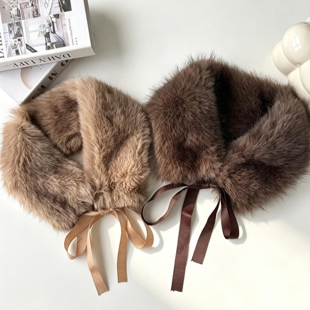 Solid Color Fur Collar Scarf Thicken Neck Warmer Scarf Fluffy Women Scarves Winter