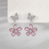 Cute Female Pink Zircon Stone Silver Color Stud Flower Earrings Lovely Bridal Wedding  For Women