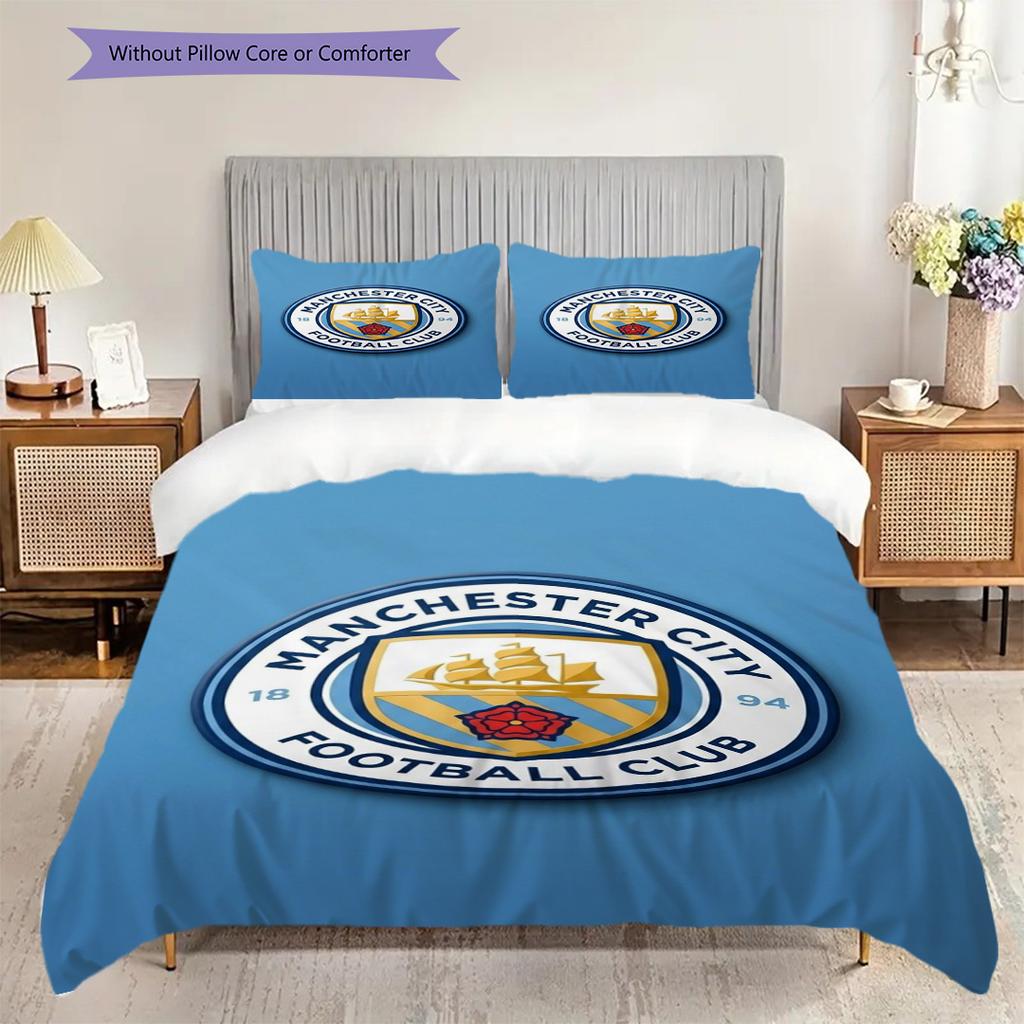 """Manchester City Football Club Emblem" Dreiteiliges Set""" (1 Bettbezug + 2 Kissenbezüge, ohne Füllung) 2D-Flache Bettbezug und Kissenbezug