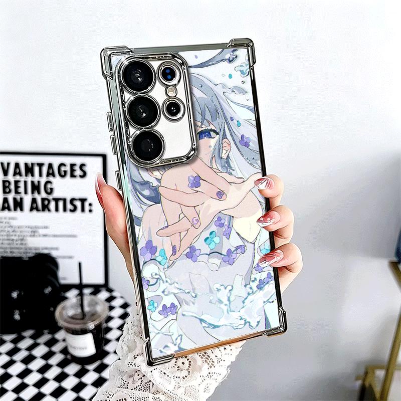 Anime Kwaii Girl Ins Style Plating Phone Case For Samsung Galaxy S24 S25 FE S26 Edge S23 Ultra S22 S21 Plus S20 Anti-Fall Airaba