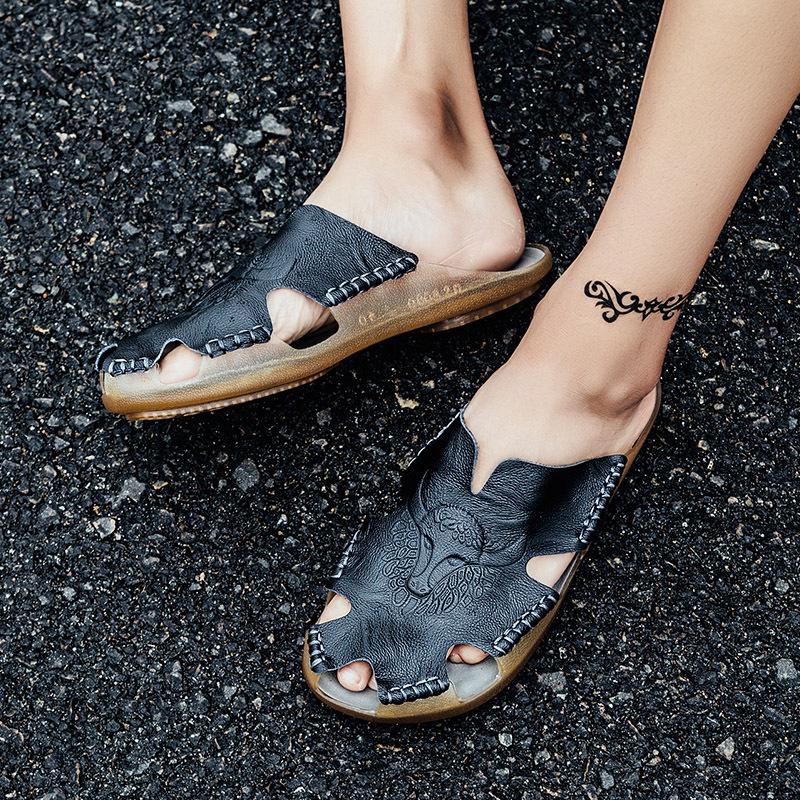 Men's Trendy 2022 Casual Leather Sandals, Cow Tendon Slippers, Korean Style Beach Shoes, Summer Flip-Flops, Large Size.