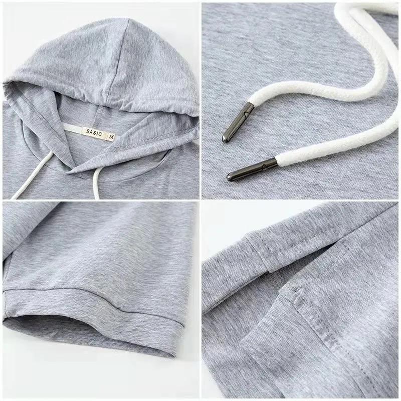 Women's Summer Solid Color Short Sleeved Hooded Top Female Sports Leisure Sweatshirts