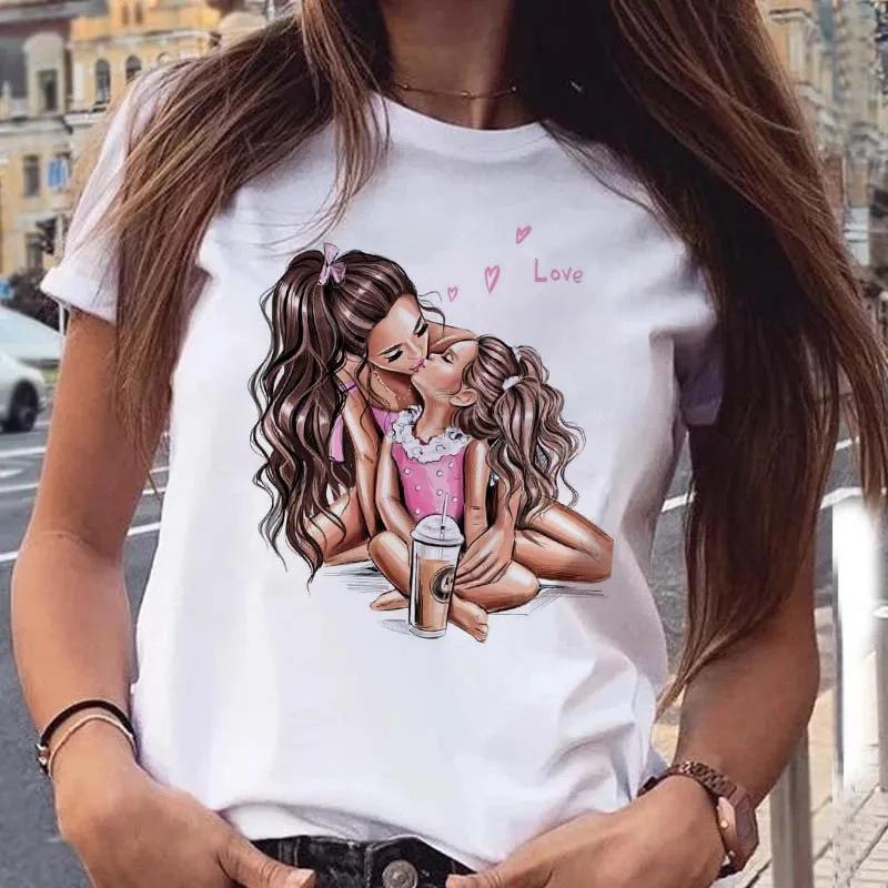 Women s T-Shirt Cartoon Mom and Son Shirt Fashion Printed Casual Women s T-Shirt Women s T-Shirt S