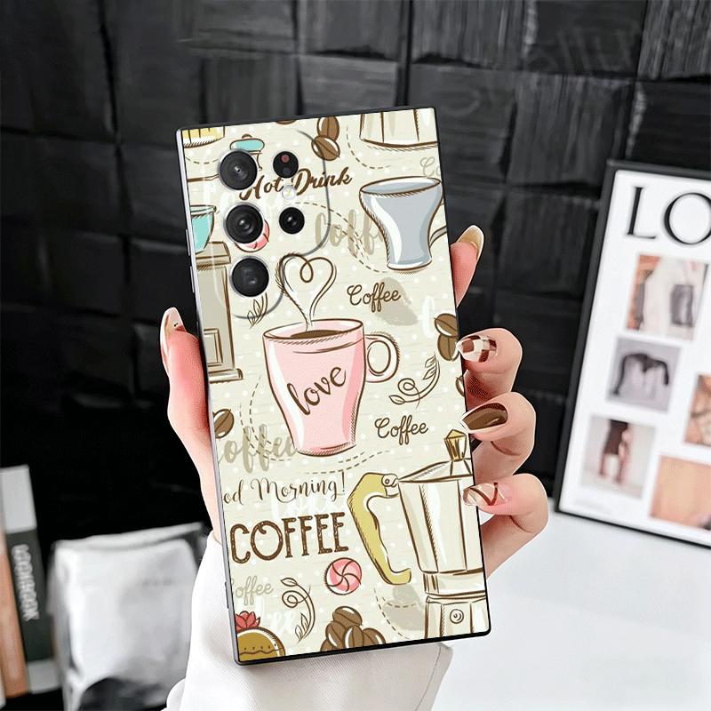 Black Coffee Fashion Style Soft Phone Case for Samsung Galaxy S26 S25 Edge S24 Ultra S23 Plus S22 S21 FE S20 Black Cover Back Sh