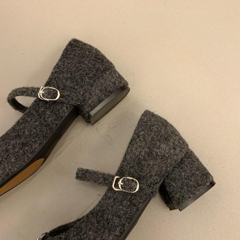 Women's Shoes: High Heels with Fleece, Shallow Opening, Chunky Single Shoes