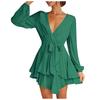 Women's Casual Fashion Solid Color Loose Long Sleeves Pocket Shirt Dress