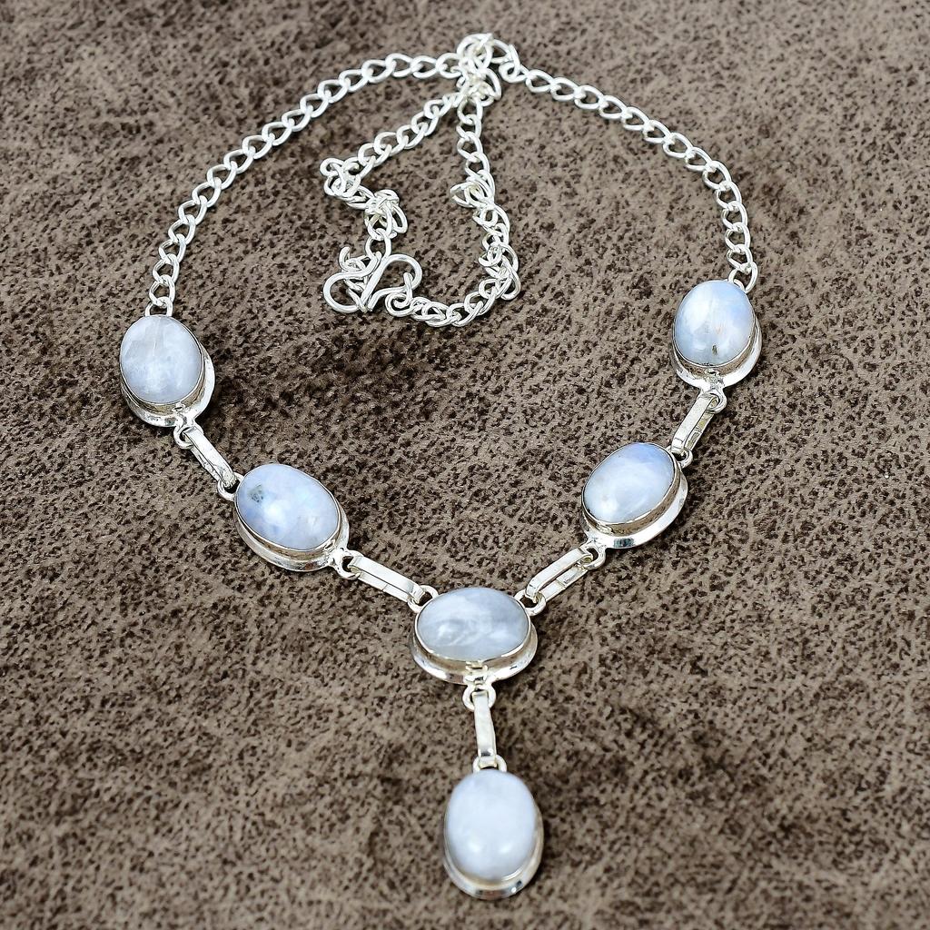 Moonstone Gemstone Handmade 925 Sterling Silver Jewelry Necklace 18" KKG-411