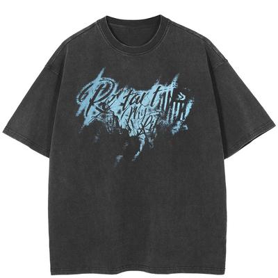 Streetwear Graffiti Letters Graphic T-Shirt Cotton Washed Black Tshirt Unisex Tops Tees Summer Short Sleeves T Shirt