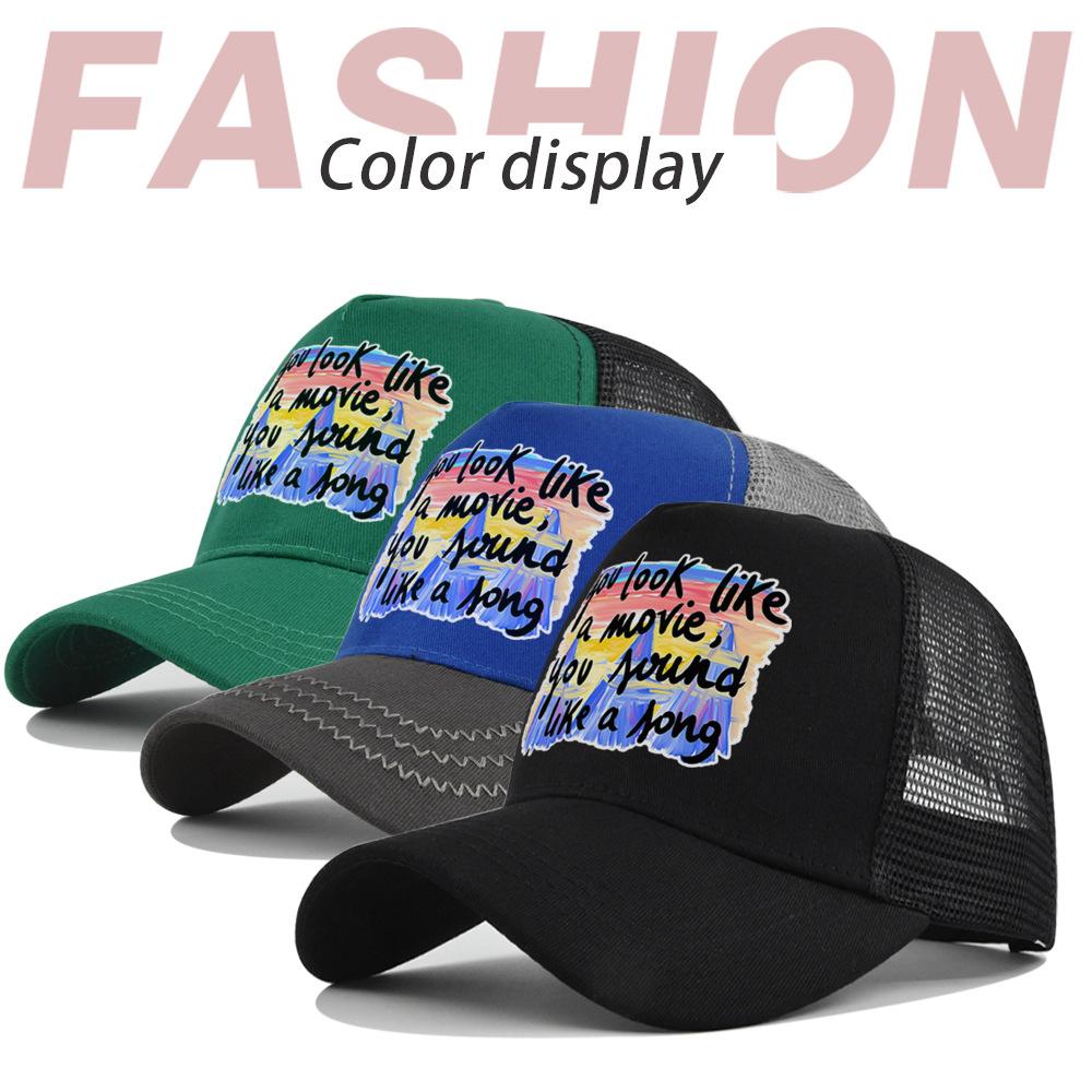 Summertime Printed Cap Letter Mesh Breathable Hat Women Men Baseball Cap Sunshade Outdoor Sports Cycling Travel Sun Hat Dad Hat