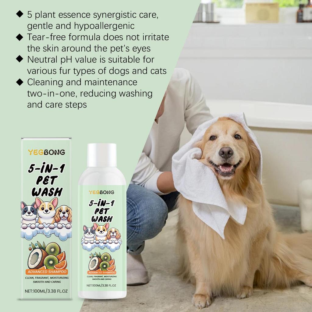 YEGBONG Pet Shampoo, Suitable for Cats and Dogs, 5-in-1 Care with Plant Extracts, Anti-Tangling and Easy To Comb, 100ml