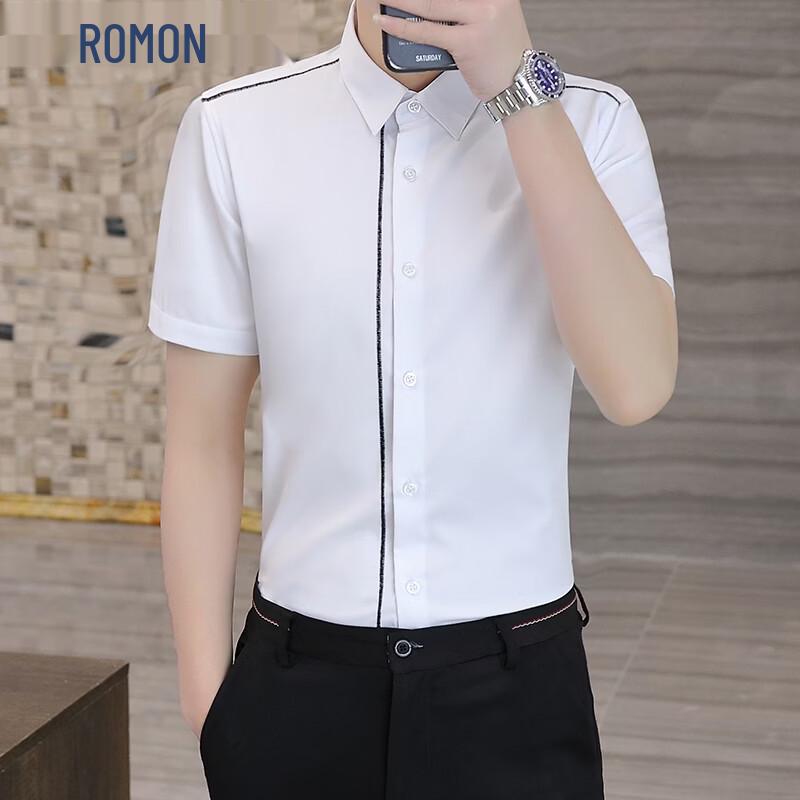 ROMON Men s Bamboo Fiber Stretch Embroidered Short Sleeve Shirt XL