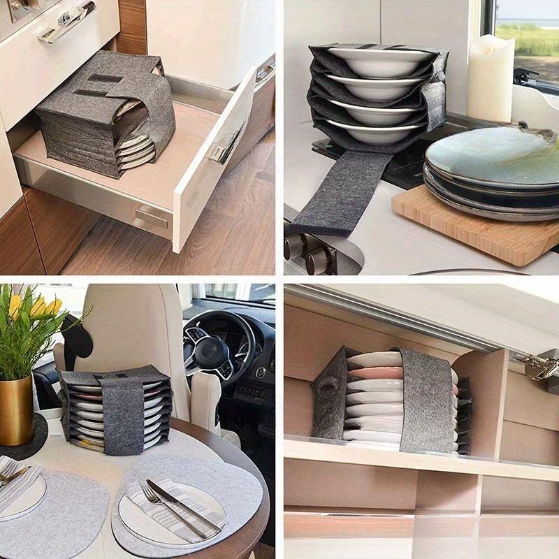 Foldable Felt Organizer for Plates, Cups & Cutlery with Tension Stand. Lightweight Fabric Storage Bag, Ideal for Camping, RV & H